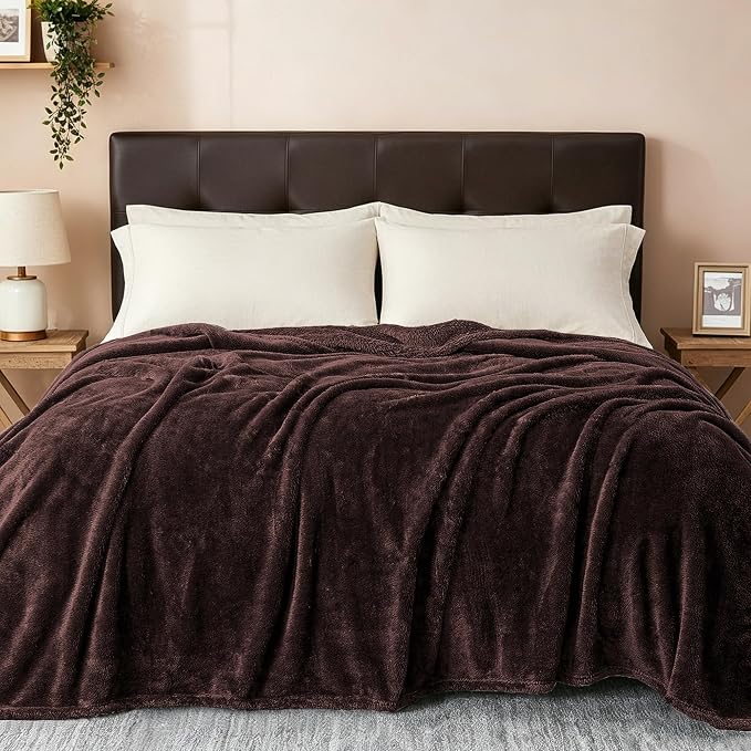 Exclusivo Mezcla Fuzzy Plush Fleece Bed Blanket King Size, Coffee | 104x90 Inches, Super Soft and Cozy Bed Blanket, Fluffy Decorative Bedding for Livingroom, Bedroom, All Season