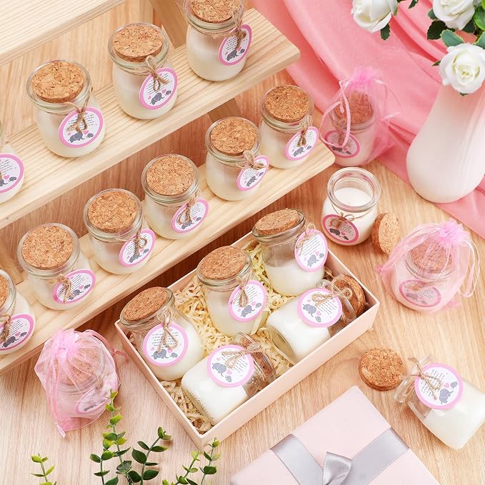 Threlaco 20 Pcs Elephant Baby Shower Favors Party Candle Lavender Scented Glass Mason Jar Wax Candle Bulk for Guests Girl Boy Gender Reveal Party Gifts(Pink)