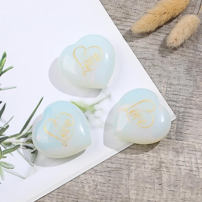 ZHIYUXI 45mm Opalite Opal Stone Engraved Heart Crystal Gemstones Heart Rocks Opalite Stone Polished Opal Crystals Gem Meditation Spiritual Healing Gifts for Women Reiki