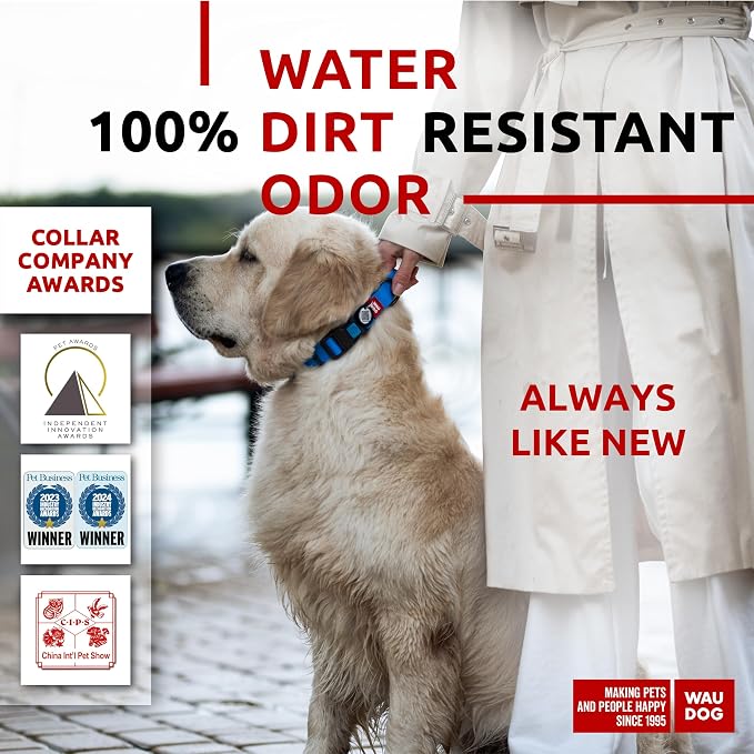 WAUDOG Waterproof Dog Collar - Adjustable Dog Collar for Large Dogs, Small and Medium Dogs - Heavy Duty Dog Collars with Durable Metal Clasp and QR Dog Tag - Boy & Girl Dog Collars | Water and Dirt Resistant, Quick Dry QR Pet Tag Adjustable Durable Com...