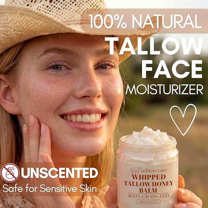 Whipped Tallow and Honey Balm - 4 OZ (Unscented) | 100% Grass Fed Beef Tallow with Jojoba & Infused Calendula | Natural Face Moisturizer for Dry & Sensitive Skin | Handmade in USA