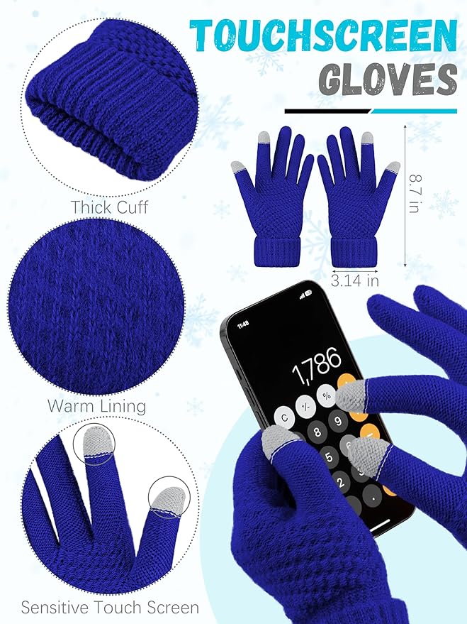 Winter Hat Scarf Gloves and Ear Warmer, Warm Knit Beanie Hat Touch Screen Gloves Set Winter Gifts Neck Scarves for Women