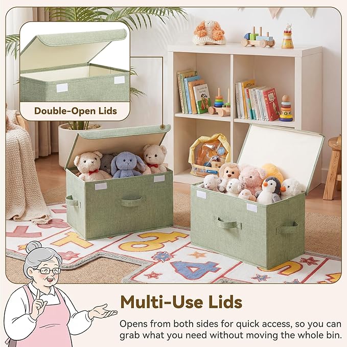 GRANNY SAYS Memory Keepsake Storage Box, Fabric Storage Bins with Lids | Flip-Top Lid, Collapsible, Stackable, 3 Handles, Ideal for Closet Clothes Blanket Toys, Large, Sage Green, 2-Pack
