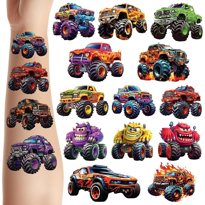 Temporary Tattoos Cars - set 74 Styles Tattoos (Monster Truck)