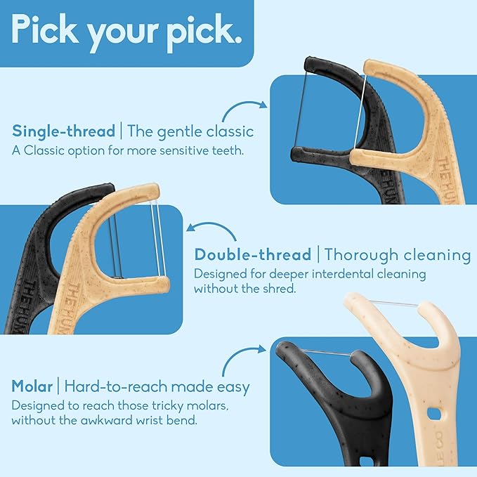 The Humble Co Molar Floss Picks for Teeth, 200 Count (Charcoal) - Angled Dental Flossers with Extended Reach for Molars & Back Teeth - Plant-Based Floss for Interdental Oral Care, Hygiene & Gum Health