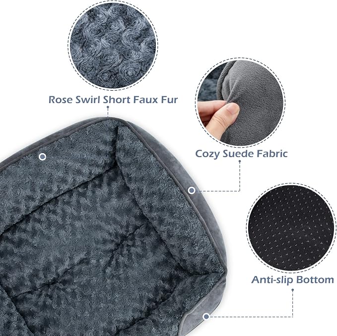 Rectangle Washable Orthopedic Dog Bed for Small, Medium and Large Dogs, Soft Calming, Sleeping Puppy Bed Durable Pet Cuddler with Anti-Slip Bottom, S (20"x19"x6")