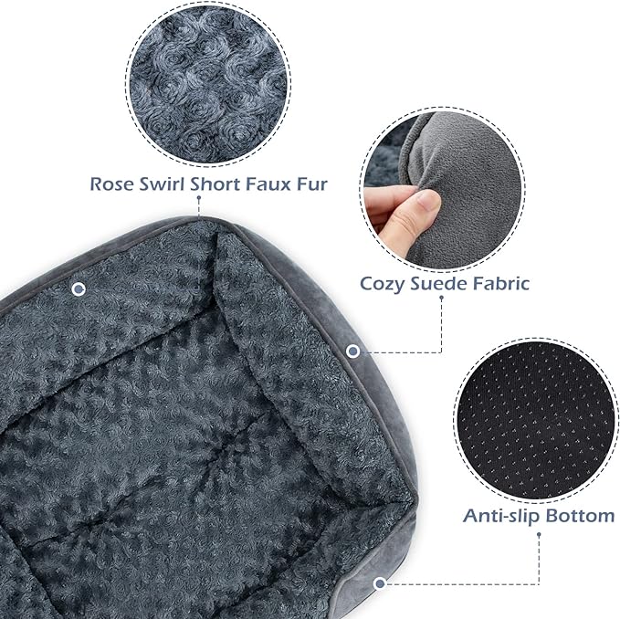 Large Dog Bed for Large Medium Small Dogs, Rectangle Washable Orthopedic Dog Bed, Soft Calming Sleeping Puppy Bed Durable Pet Cuddler with Anti-Slip Bottom L(30"x24"x9")