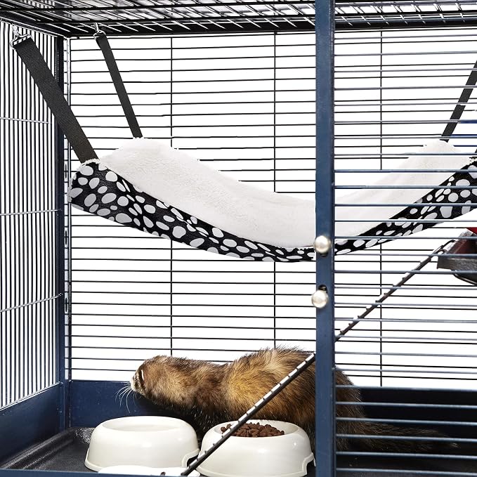 Jetec 2 Pack Cat Hammock for Cage, Leopard and Dot, S | Catio Accessories, Reversible Soft Cats Bed, Adjustable Straps and Hooks, Double-sided Linen, Fleece Hanging Hammock for Cats