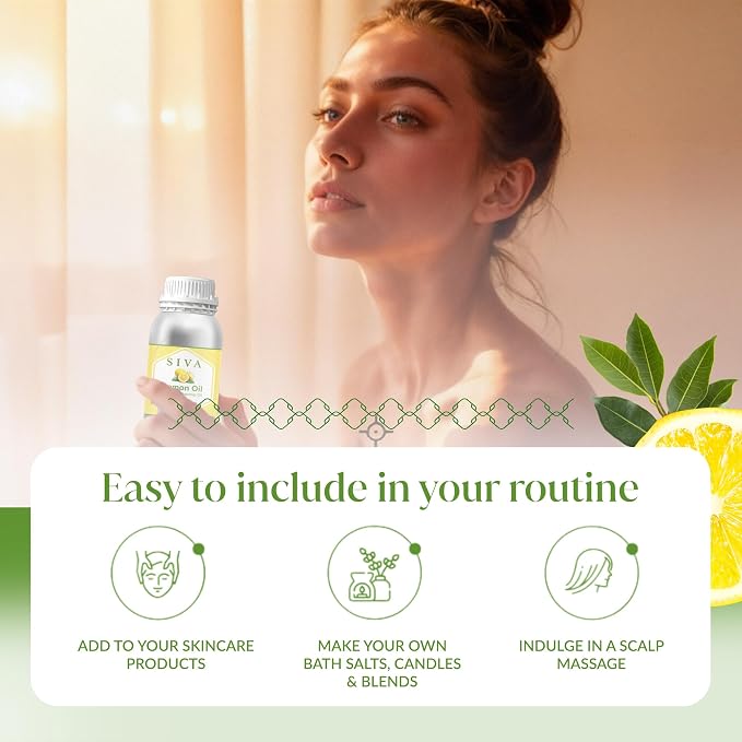 Siva Lemon Essential Oil 16 Fl Oz – for Diffuser, Skin & Hair Care – Ideal for Massage & DIY Blends