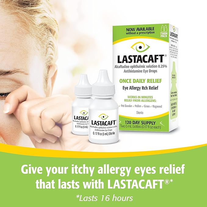 LASTACAFT Once Daily Eye Allergy Itch Relief Drops, (2 Count) 120 Day Supply, Amazon Exclusive