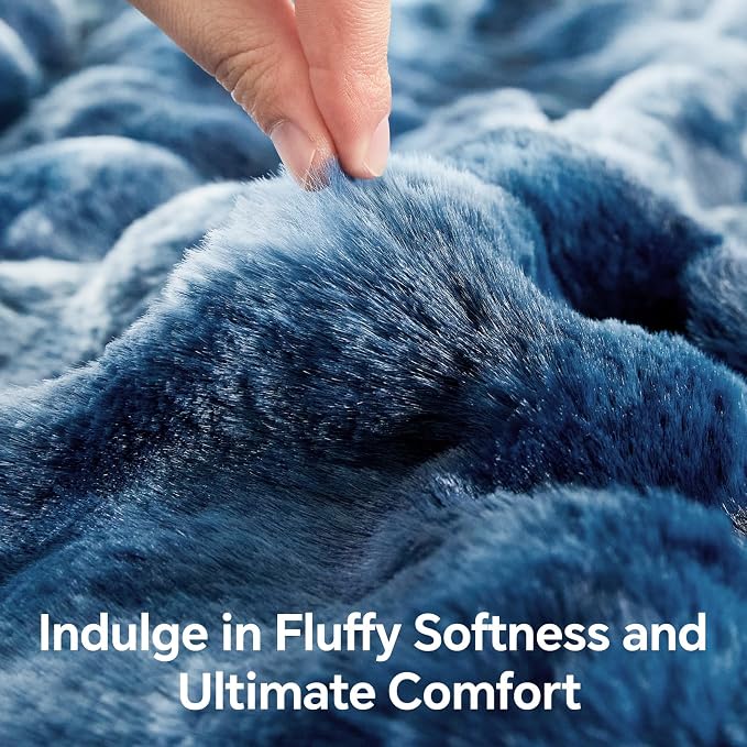 BEDELITE Faux Fur Throw Bubble Blanket for Couch, 60" x 80", Tie-Dye Blue | 870GSM Soft Cozy Plush Blanket for Sofa & Bed Living Room Decor, Warm Fuzzy Faux Rabbit Fur for Women Gift, All Season Use