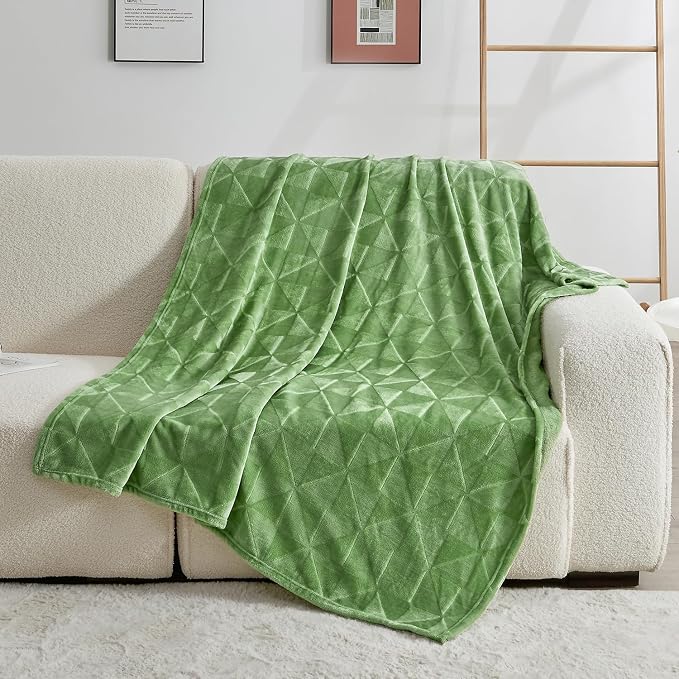 Flannel Fleece Throw Blanket, 50 x 60 Inches, Sage Green | Triangle Textured Super Soft Lightweight Cozy Warm Plush Blanket for Bed Couch Sofa