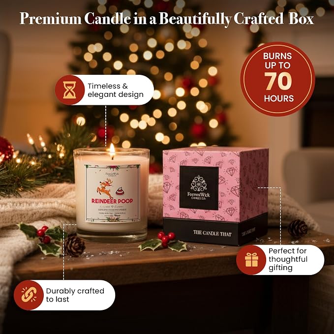ForeverWick Reindeer Poop Diamond Candle | Funny Christmas Candle Gift for Women, Coworkers, Friends | Hand-Poured Natural Soy Holiday Candles | A Cozy December Retreat Scent | 70-Hr Burn Time, 14 oz