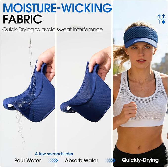AUSFLUG Sun Visor Hat Men Women - Moisture Wicking Lightweight Sports Cap | Quick dry breathable mesh, adjustable ponytail strap, sun blocking for golf, tennis, pickleball, running, beach, hiking