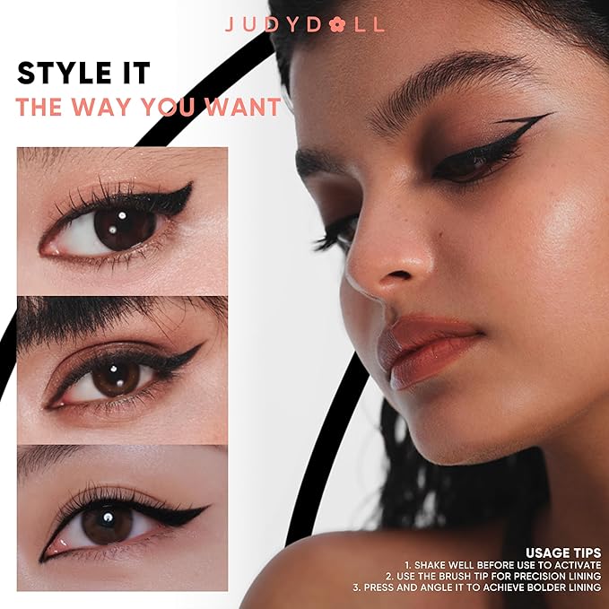 JUDYDOLL Ink Glider Longlasting Liquid Eyeliner - 30H Waterproof, Smudgeproof, Ultra-fine Tip, Ideal for Cat Eyes & Wings, Intense Black