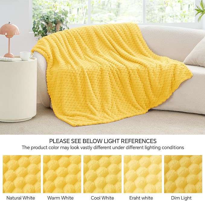 BEDELITE Light Yellow Throw Blanket for Couch, Soft Cozy Gifts for Women | 3D Jacquard Decorative Fleece Blanket, Super Soft Plush Throws, Cute Birthday Gift for Women, Suitable for All Seasons, 50*60