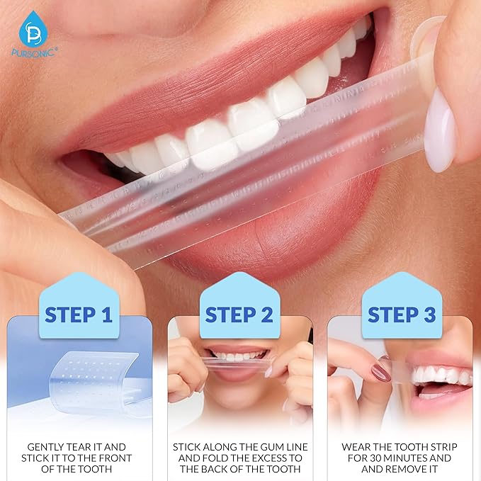 Pursonic Teeth Whitening Strips (28 Strips) - Non-Toxic & Peroxide-Free - Professional Instant Teeth Whitening at Home to Remove Coffee, Smoking, & Wine Stains