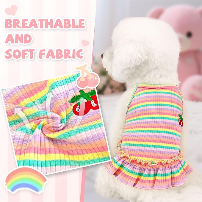 Cute Small Dog Dress Girl Female Dog Clothes Spring Summer Pet Puppy Cats Striped Dress Outfits for Shih Tzu Yorkies Chihuahua Maltese(Cherry Pink,XX-Large)