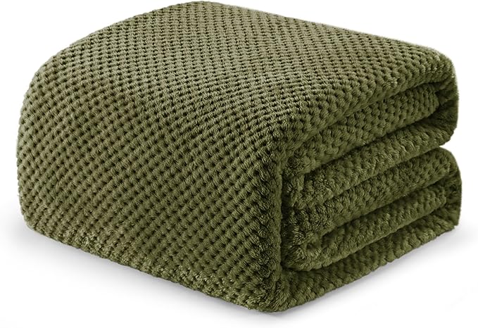 Exclusivo Mezcla Soft Waffle Fleece Bed Blanket Queen Size, Olive | Lightweight Plush Blanket for Bed, Bedroom, Cozy Flannel with Waffle Texture, Stylish Home Decor, All Season, 90x90 Inches