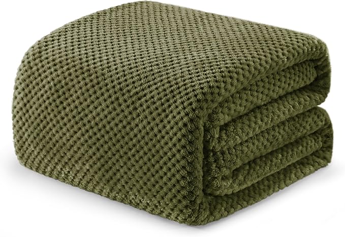 Exclusivo Mezcla Soft Waffle Fleece Bed Blanket King Size, Olive | Lightweight Plush Blanket for Bed, Bedroom, Cozy Flannel with Waffle Texture, Stylish Home Decor, All Season, 104x90 Inches
