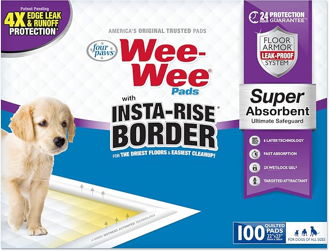 Four Paws Wee-Wee Super Absorbent Insta-Rise Dog Pee Pads, 100 Count
