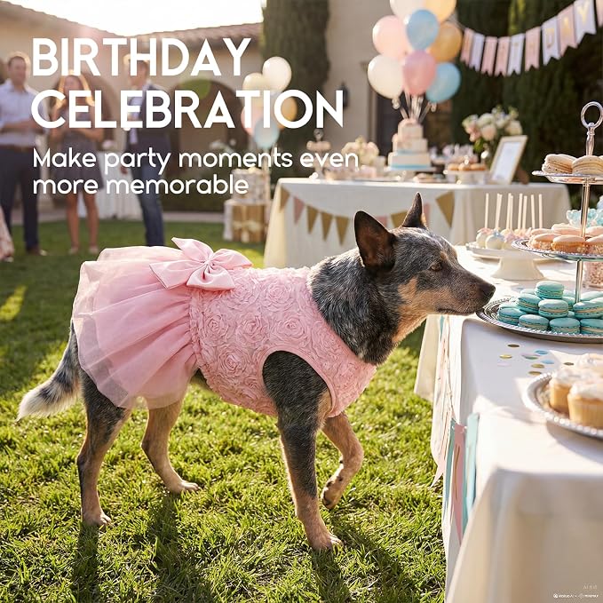 ASENKU Dog Dress Pet Wedding Dress Lace Puppy Birthday Party Outfit,Pink S | Dog Flower Girl Dress With Leash Hole, Princess Puppy Dress For Weddings, Daily Wear, Fits Small Medium Large Dogs Cats