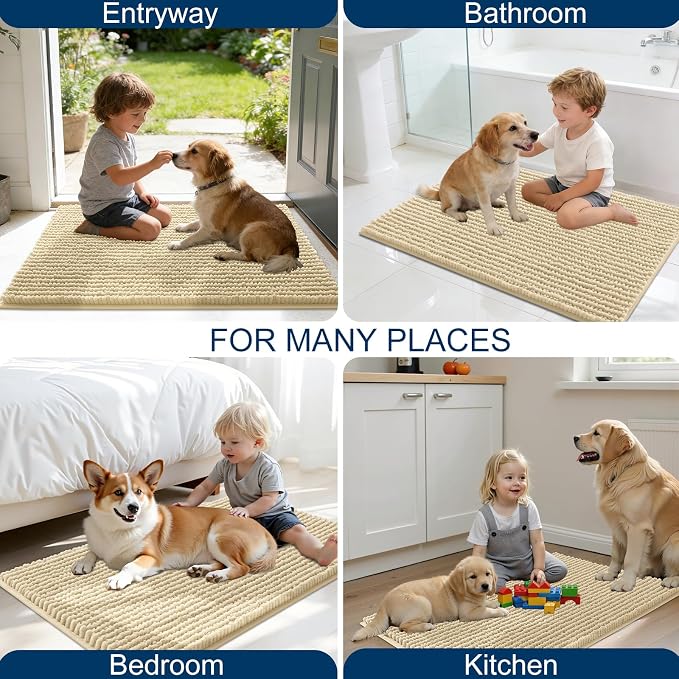 OLANLY Dog Door Mat for Muddy Paws 44x24, Extra Absorbent Chenille Mud Mat | Sand, Absorbs Moisture and Dirt, Non-Slip Machine Washable Doormat, Quick-Drying Indoor Entryway Floor Mat for Dogs