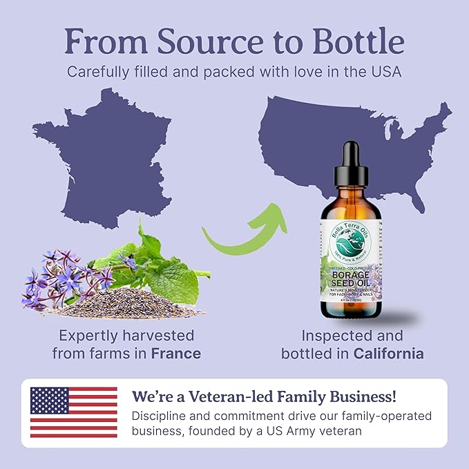 Bella Terra Oils - Organic Borage Seed Oil 16 oz - Unveiling the Power of GLA & Vital Vitamins, Pure Nourishment, Elevate Every Skin Care Routine