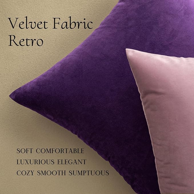 MIULEE Velvet Throw Pillow Covers 16x16 Inch Pack of 2 Eggplant Purple | Soft Solid Small Decorative Pillow Covers, Modern Luxury Home Decor, for Couch Chair Sofa Bedroom Livingroom Car
