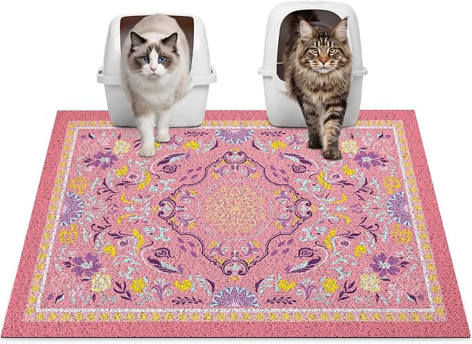 Glittme Cat Litter Mat with Non-Slip Bottom Litter Box Mat 33"X22" Litter Trapping Mat Easy to Clean Washable Cat Food Mat for Kitty,L