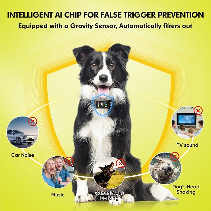 Dog Bark Collar, IP67 Waterproof Anti Barking Training Collar with 8 Adjustable Sensitivity,Rechargeable Bark Shock Collar with Beep Vibration Shock for Large Medium Small Dogs(Outdoor&Indoor)