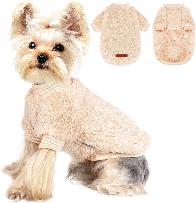 Dog Sweaters for Small Dogs Girl Male Dog, Sweater, Soft Fleece Pet Winter Clothes Boy Girl, Fuzzy Sweatshirts Flannel Jacket Puppy Coat,S,Khaki