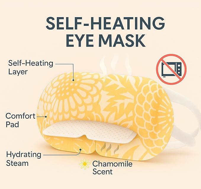 Steam Eye Mask - 16 Pack Chamomile Self-Heating Warm Compress for Dry Eyes, Puffy Eyes Relief, Cornea Care, and Relaxation – Soothing & Comfortable Heated Eye Pads