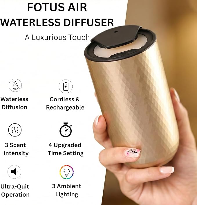 Waterless Essential Oil Diffuser Starter Kit with 15ml French Lavender Oil - Rechargeable Cordless Aromatherapy Machine for Home Bedroom Car Office Travel - 3 Mist Levels - 4 Timer - 24-Hour Battery