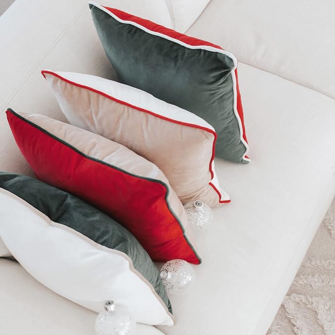 MONDAY MOOSE Christmas Decorative Throw Pillow Covers Cushion Cases, Set of 4 Soft Velvet Double-Sided Designs, Mix and Match for Home Decor, Pillow Inserts Not Included (22x22 inch, Red/Green)