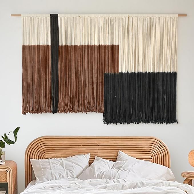 Macrame Wall Hanging Large Dip Dyed Brown Boho Fiber Art Decor 57"W*35"L | Boho Wall Hanging, Large Wall Decor, Woven Fiber Art, Brown Dip Dyed Design, Handmade Textile Artwork,for Bedroom Living Room