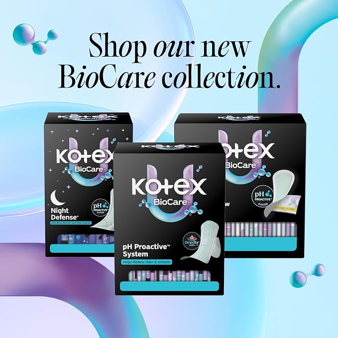 Kotex BioCare Ultra Thin Pads with Wings, Regular Absorbency, 28 Count (Packaging May Vary)
