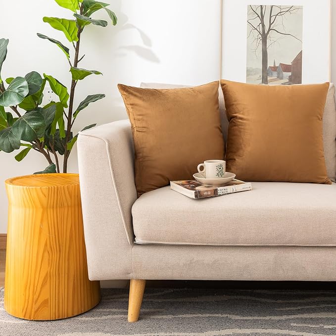NiNi ALL Brown Velvet Throw Pillow Covers 28x28 Pack of 2 Decorative Couch | Soft Solid Boho Cushion Squar Pillow Cases for Chair Sofa Bedroom Farmhouse Living room Modern Luxury Home Decor Christmas