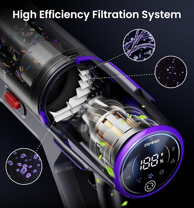 90Mins Cordless Vacuum Cleaner,Upgraded 650W 55KPA Cordless Stick Vacuum with Smart Display,1.8L Cup,V-Shaped Anti-Tangle Brush,Wall Mount Charging,Self-Standing Vacuum Cleaners for Home,Floor,Carpet