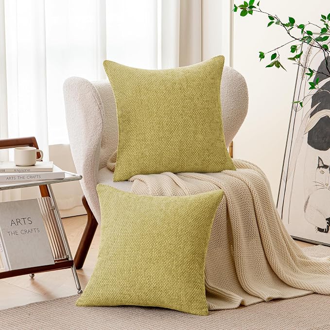 a moment Yellow-Green Chenille Throw Pillow Covers 24x24 Inch Pack of 2 Modern Decorative Throw Pillow Cases Farmhouse Cross Covers Home Decor for Sofa Bedroom Living Room