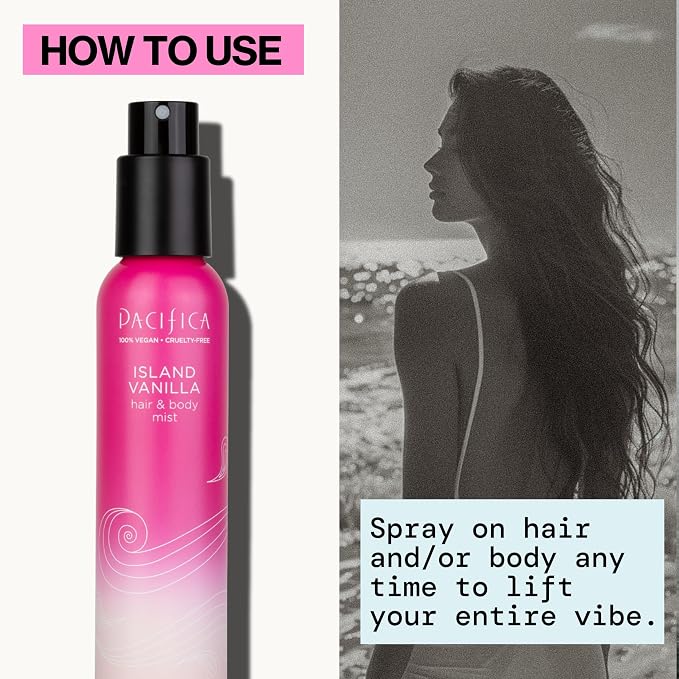 Pacifica Hair Mist Perfume & Full Body Spray for Women - Island Vanilla Body Mist Fragrance w/Sugar, Vanilla & Sandalwood Clean Beauty Alcohol-Free, Vegan & Cruelty-Free, 5 oz