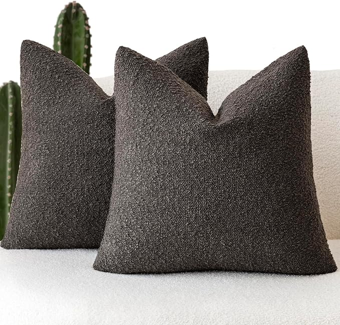 Foindtower Pack of 2, Decorative Textured Boucle Throw Pillow Covers Accent Solid Pillow Cases Cozy Soft Couch Cushion Case for Chair Sofa Bedroom Living Room Home Decor 22 x 22 Inch Dark Brown