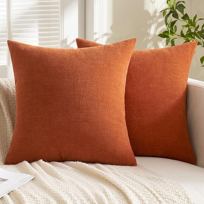 MIULEE Halloween Fall Burnt Orange Chenille Couch Pillow Covers, 20x20 | Set of 2, Soft Farmhouse Modern Home Decor, Decorative Pillowcases for Sofa Living Room Bed