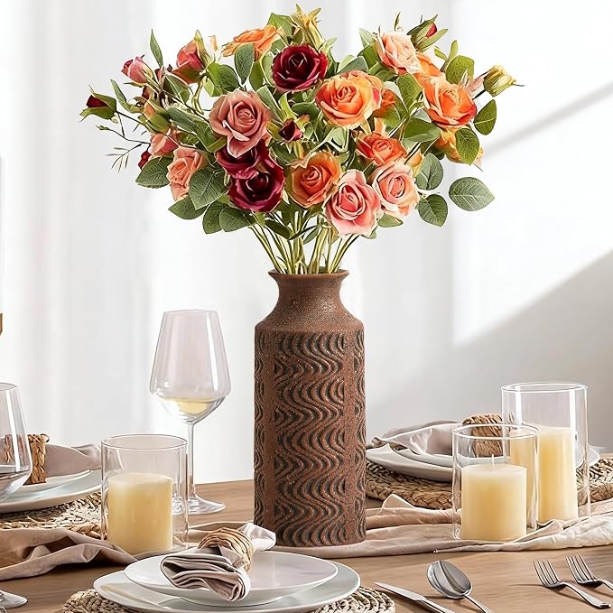 Rustic Ceramic Vase, 11 Inch Tall Vintage Flower Vase for Decor | Farmhouse Vase Adds Vintage Charm to Centerpieces, Tabletop, and Home Decor, Perfect for Christmas and Rustic Style Spaces