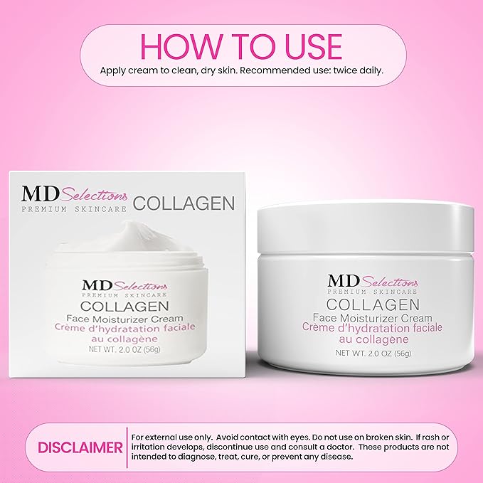 Collagen Facial Cream, Face Moisturizer Cream for Dry Skin Vegan Anti Aging Crème d' hydratation faciale au collagène, Collagen Face Cream, 2 fl oz