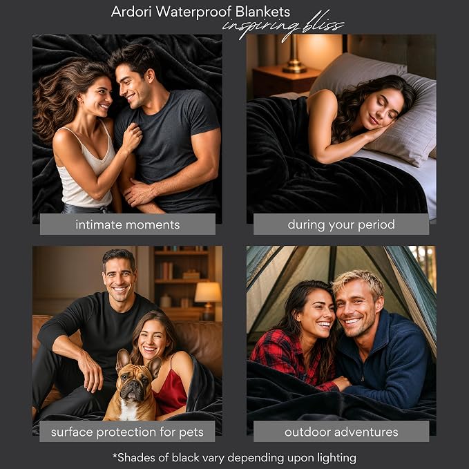 King Size Waterproof Blanket for Bed, Black & Gray Absorbent Fleece 82x82" | Plush Water Proof and Stain Resistant Layered Blankets, Leakproof Top Cover