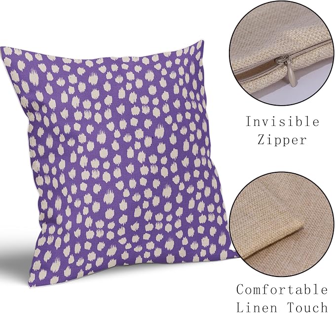 Purple Cream Pillow Covers 22x22 Set of 2 Boho Design Polka Dot Throw Pillows Modern Brush Strokes Print Decorative Outdoor Pillowcase Square Cushion Cover Linen Pillow Case for Home Sofa Couch Bed