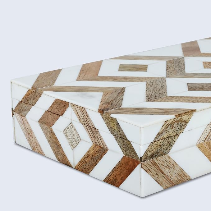 Handicrafts Home Large Decorative Storage Box with Lid Wooden Decorative Box Coffee Table Storage Box Living Room Organizer – Resin Inlay Marquet Array Collection- 12x6x2
