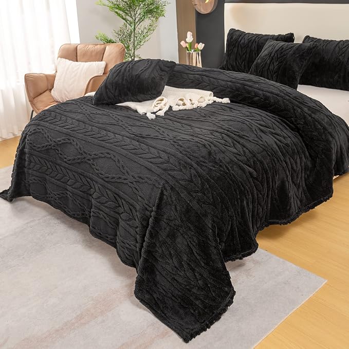 YUSOKI Sherpa Fleece Twin XL Size Blanket, Black, 65"x90" | 3D Stylish Design,320GSM, Non-Shedding, Lightweight for All Season Use, stays fluffy after repeated washes, Perfect Gifts