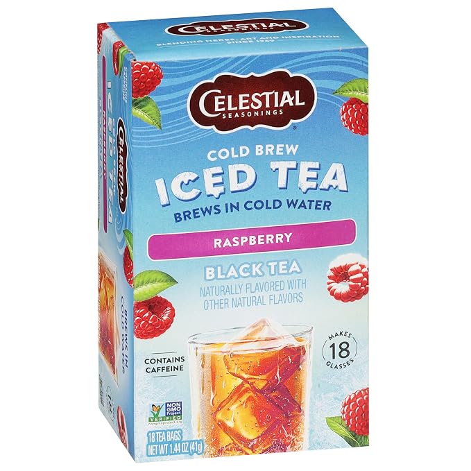 Celestial Seasonings Cold Brew Raspberry Black Iced Tea 18 Tea Bags (Pack of 5)